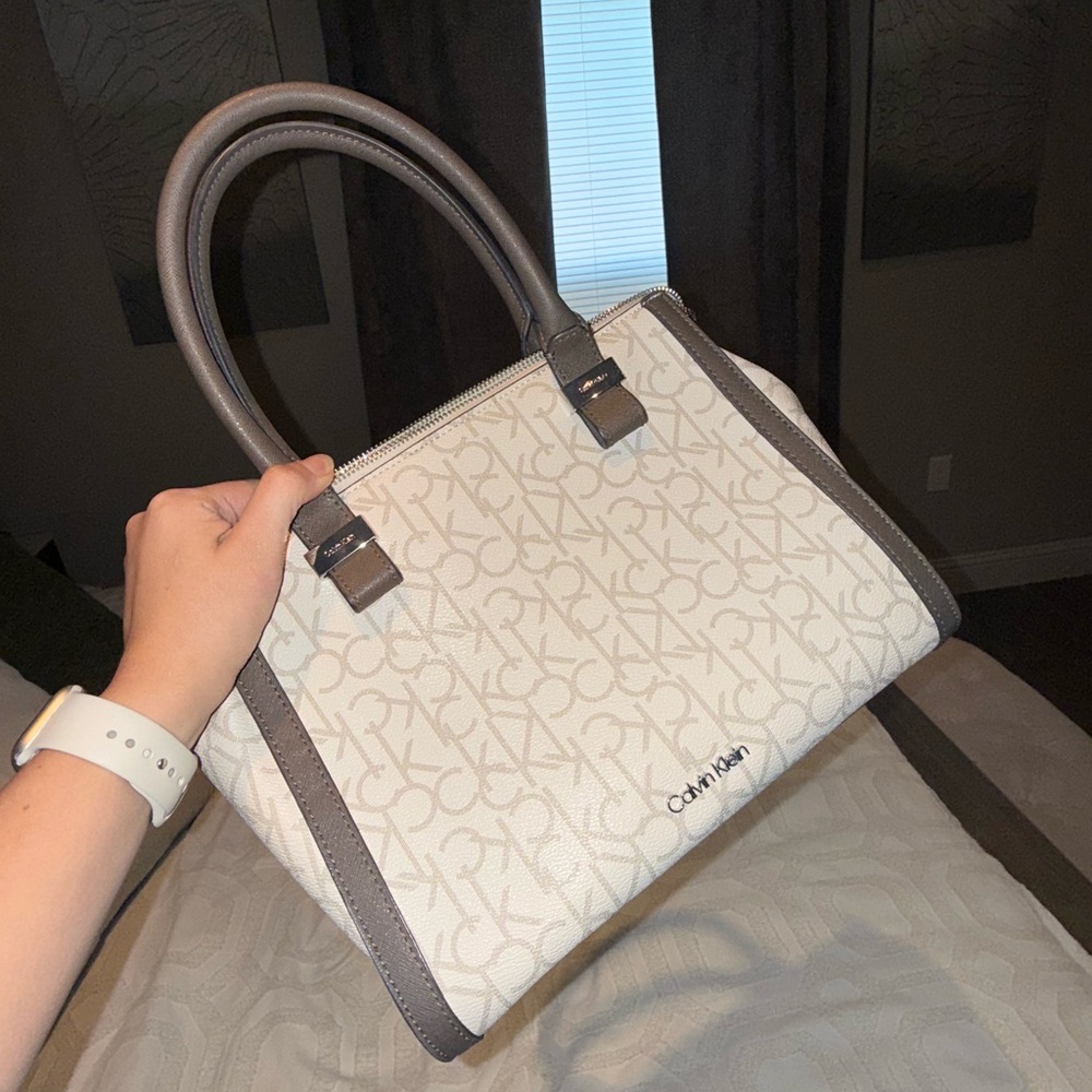 Calvin Klein White and Gray Satchel Bag